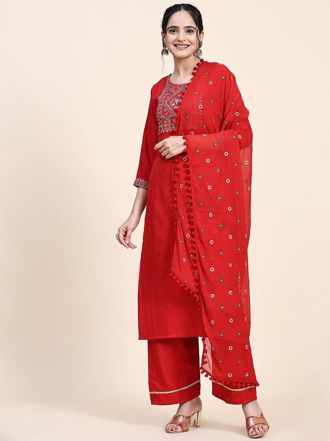 canibani women ethnic motifs yoke design regular pure cotton kurta with trousers & with dupatta