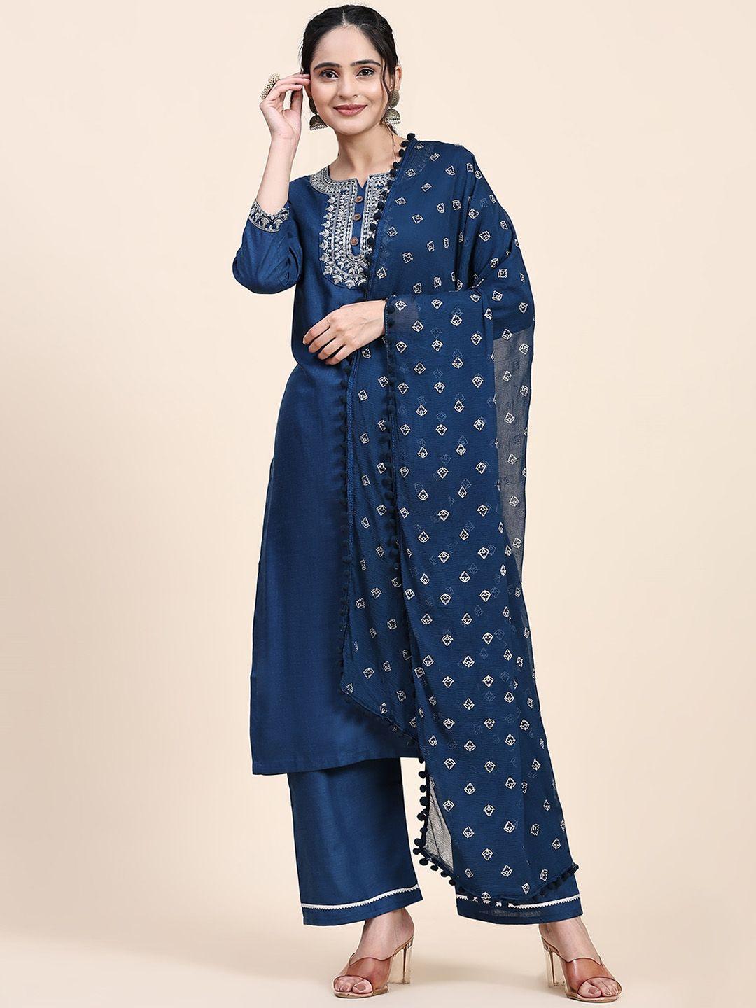 canibani women ethnic motifs yoke design regular pure cotton kurta with trousers & with dupatta