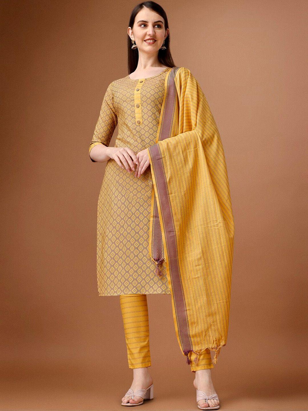 canibani women regular pure cotton kurta with trousers & with dupatta