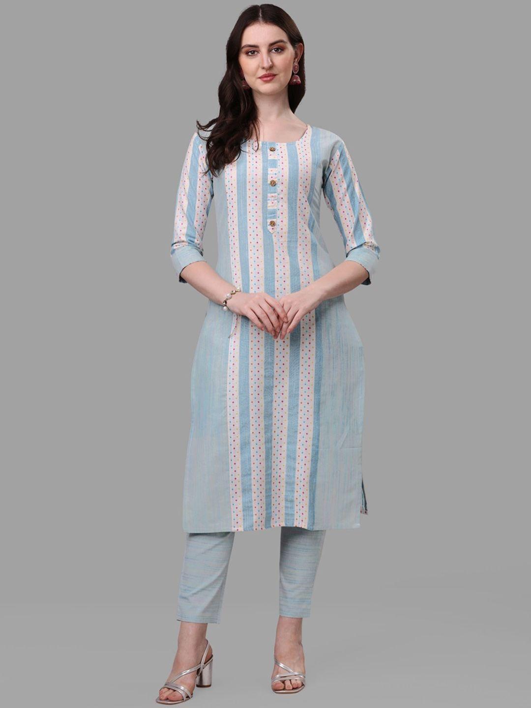 canibani women striped regular pure cotton kurta with trousers & with dupatta