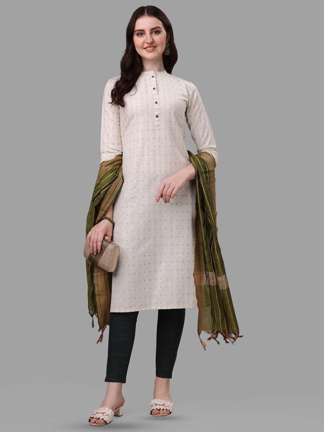 canizzaro women off white regular pure cotton kurta with trousers & with dupatta