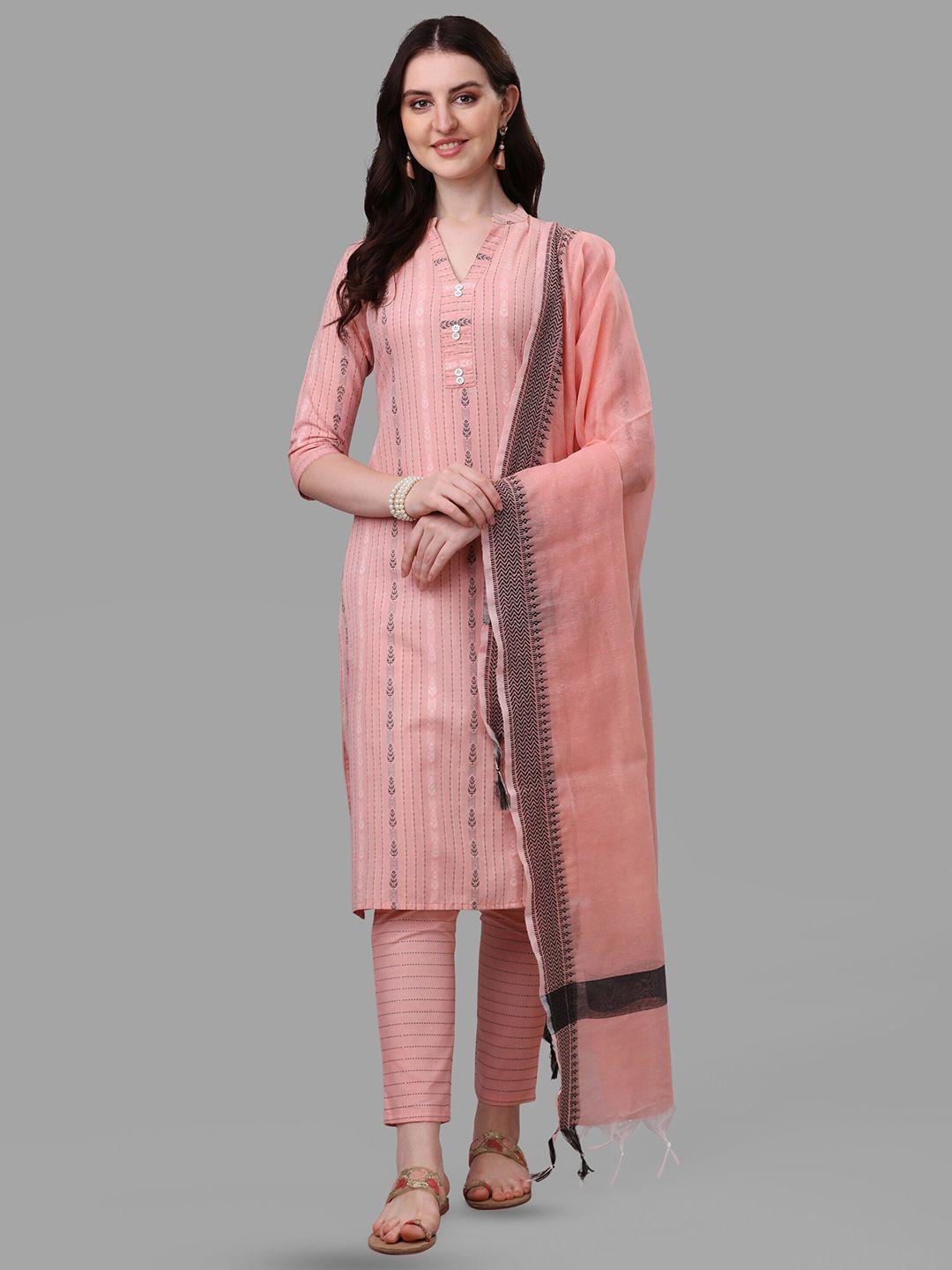 canizzaro women peach-coloured regular pure cotton kurta with trousers & with dupatta