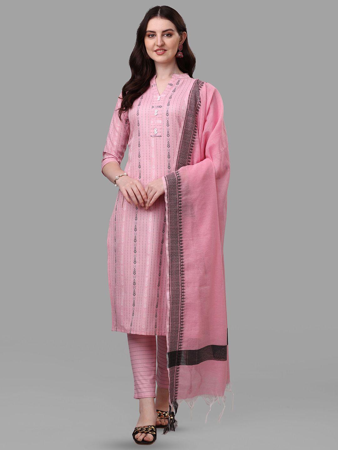 canizzaro women pink regular pure cotton kurta with trousers & with dupatta