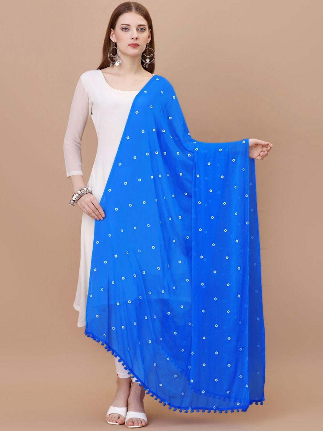 canizzaro bandhani printed chiffon dupatta with pom-pom border