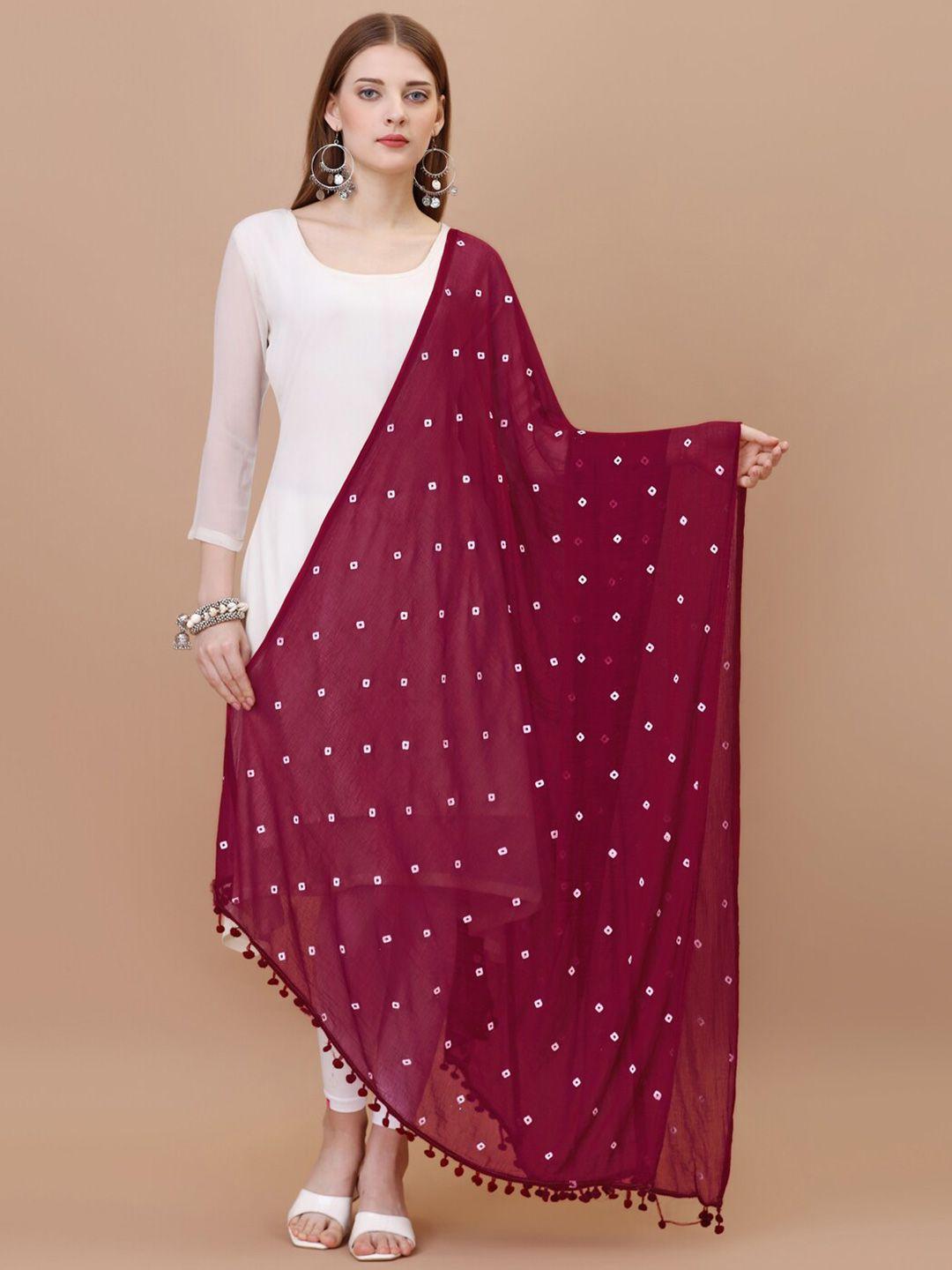 canizzaro bandhani printed chiffon dupatta with pom-pom border