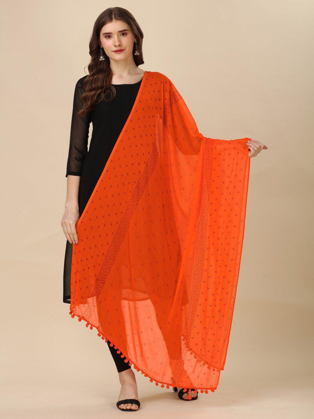 canizzaro ethnic motifs block printed cotton dupatta with pom-pom border