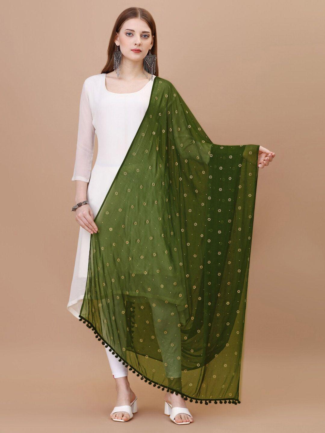 canizzaro ethnic motifs printed chiffon dupatta with pom-pom border