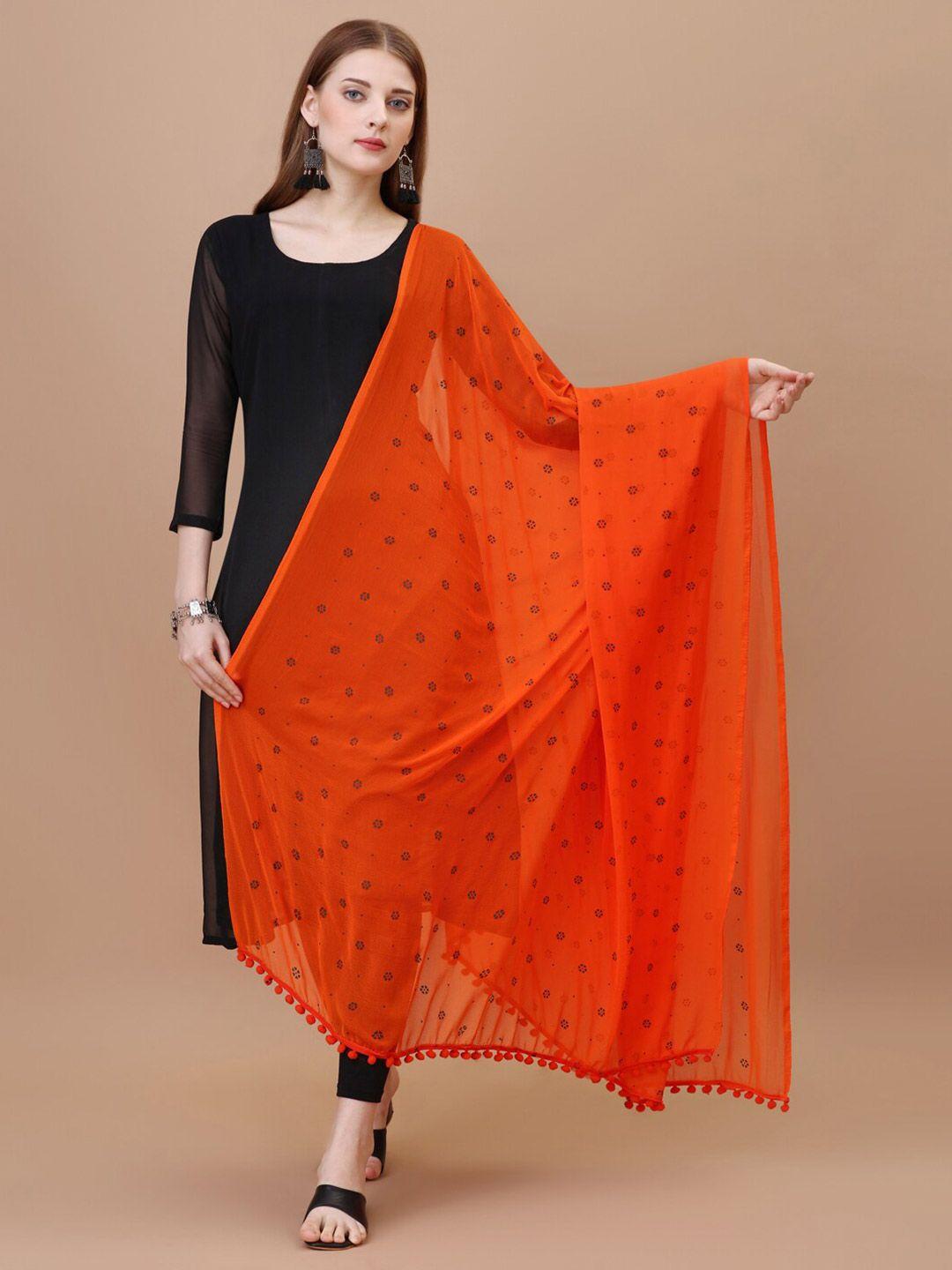 canizzaro ethnic motifs printed chiffon dupatta with pom-pom border