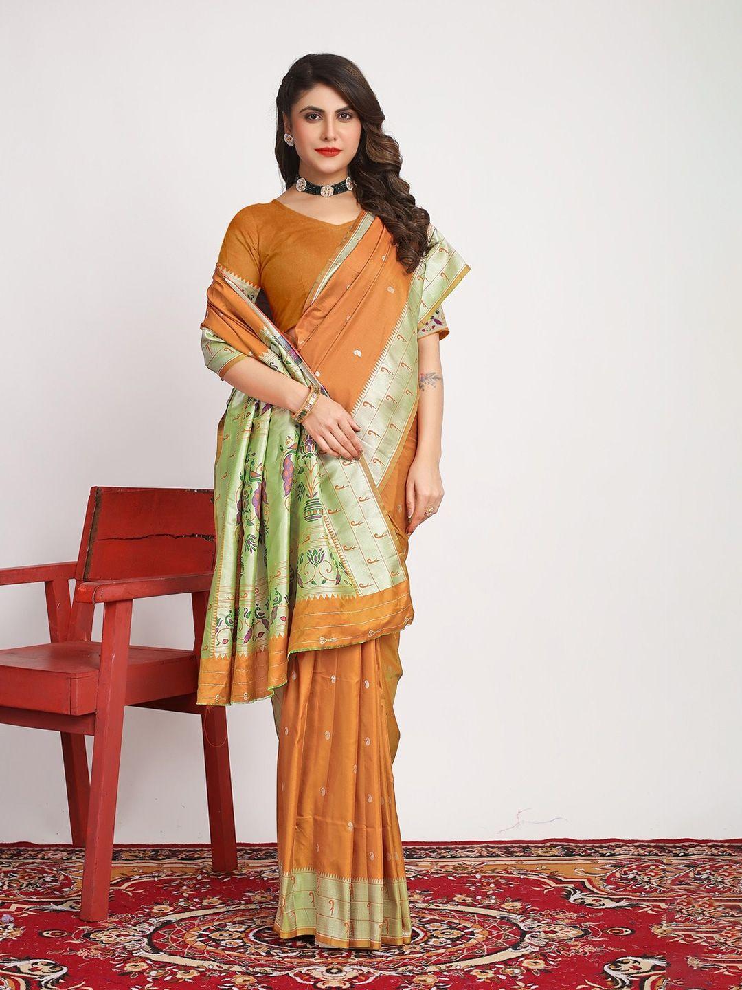 canizzaro ethnic motifs woven design zari pure silk paithani saree