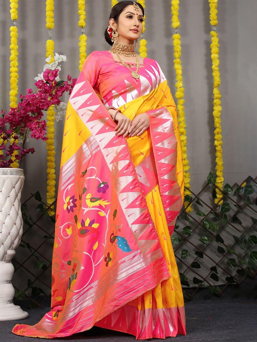canizzaro floral woven design zari pure silk paithani saree