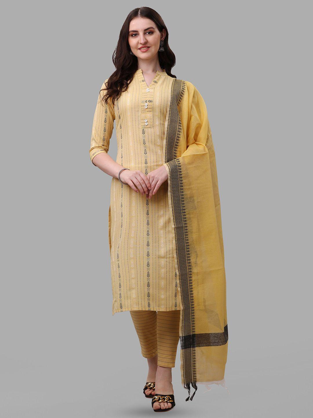 canizzaro women yellow regular pure cotton kurta with trousers & with dupatta