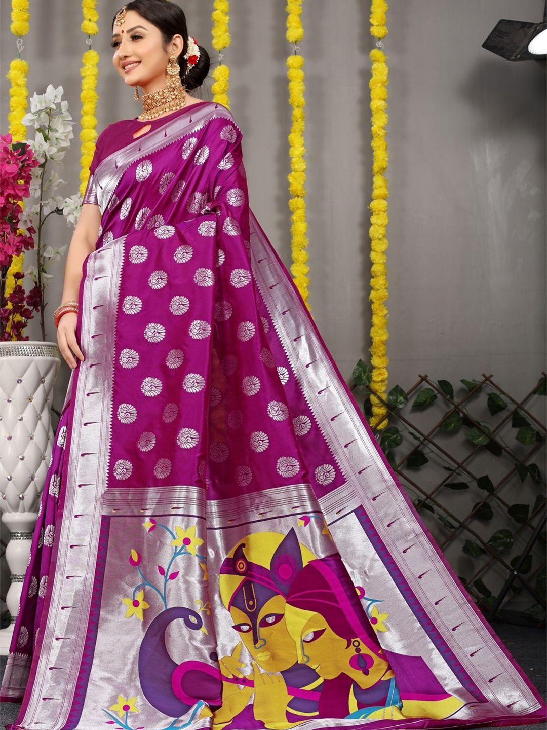 canizzaro woven design ethnic motifs zari pure silk paithani saree