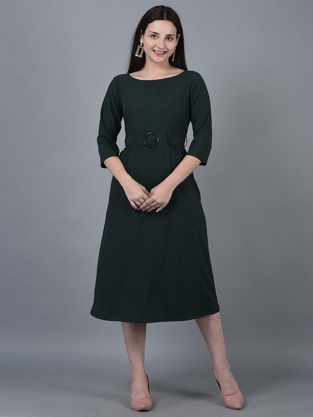 canoe boat neck a-line midi dress with belt