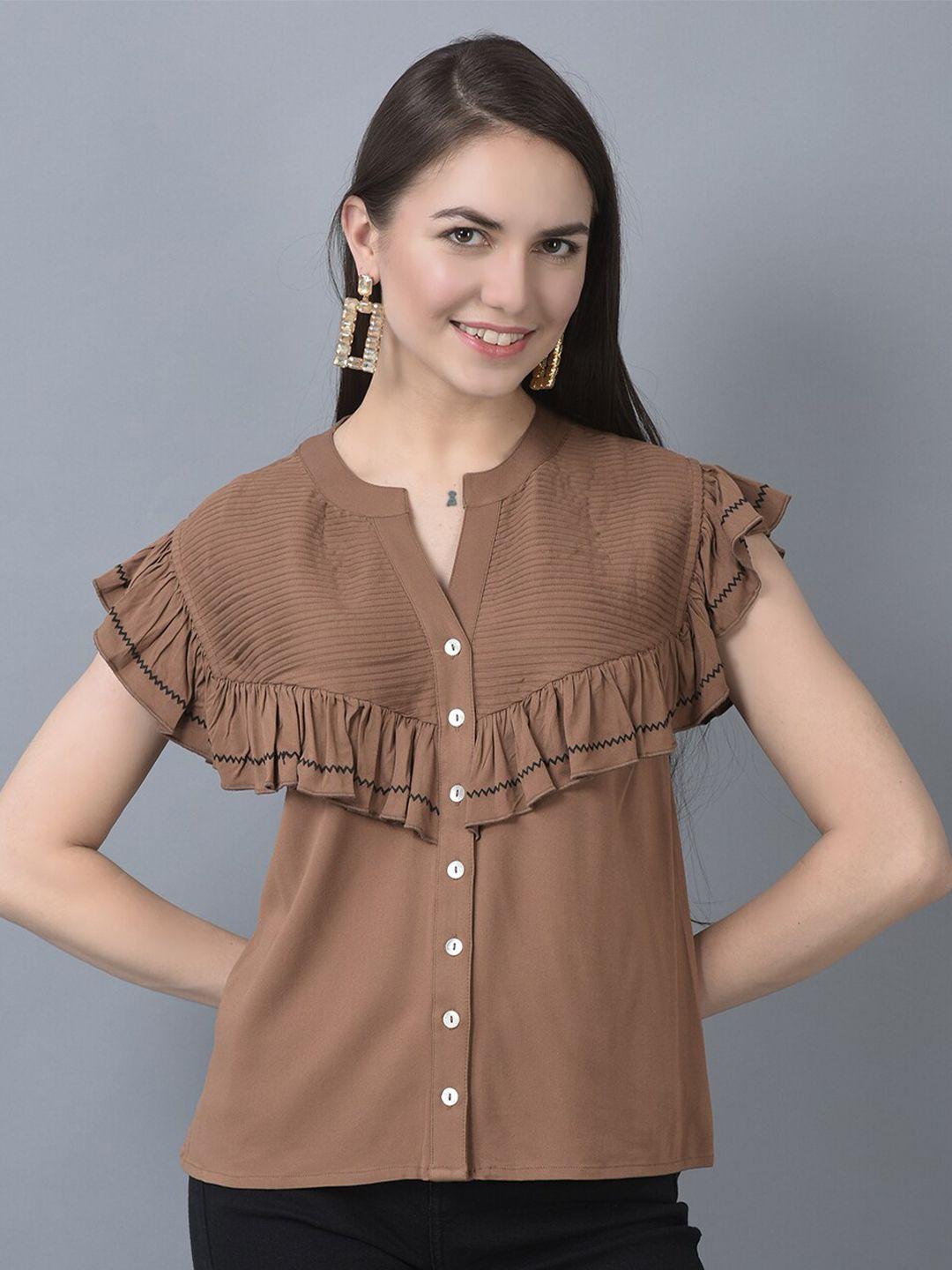 canoe mandarin collar ruffled empire top