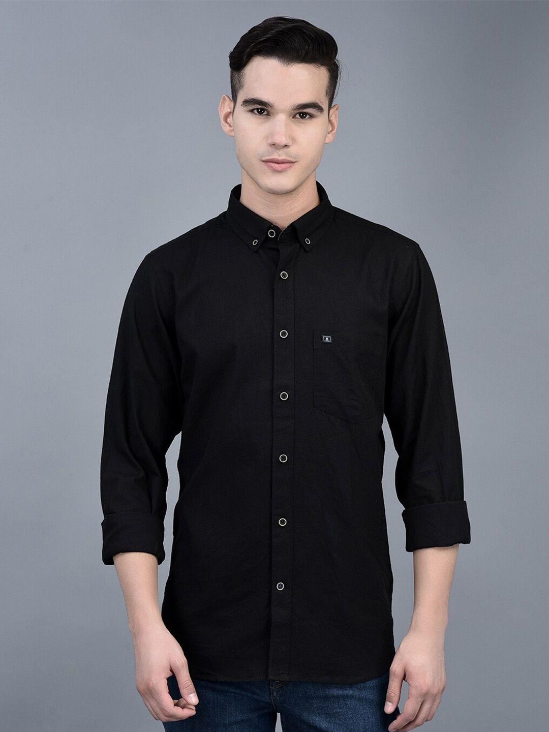 canoe men black smart opaque casual shirt