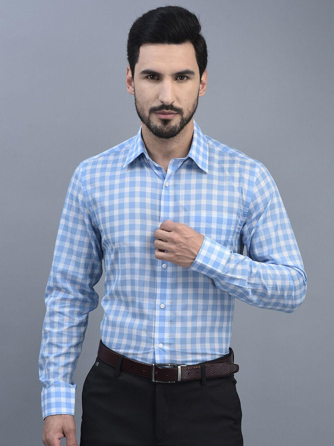 canoe men blue relaxed tailored fit opaque checked formal shirt