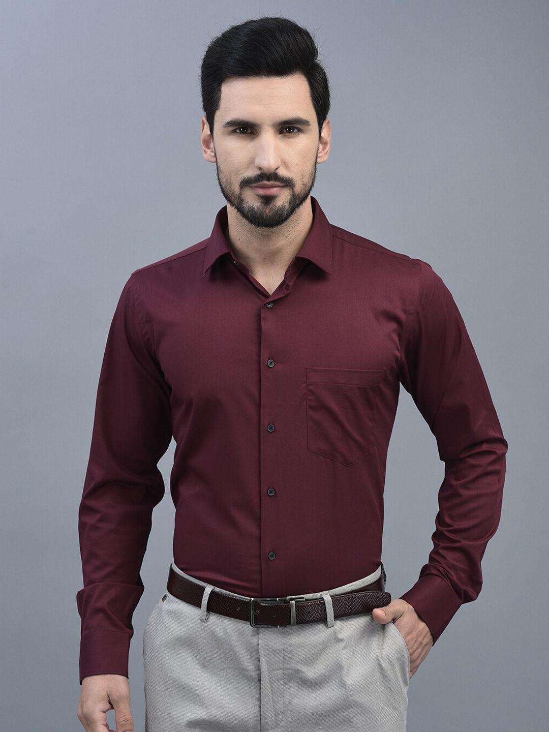 canoe men maroon relaxed tailored fit opaque formal shirt