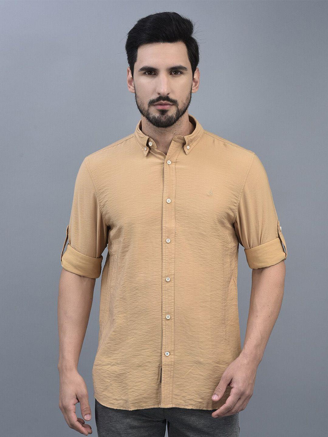 canoe men mustard smart opaque casual shirt