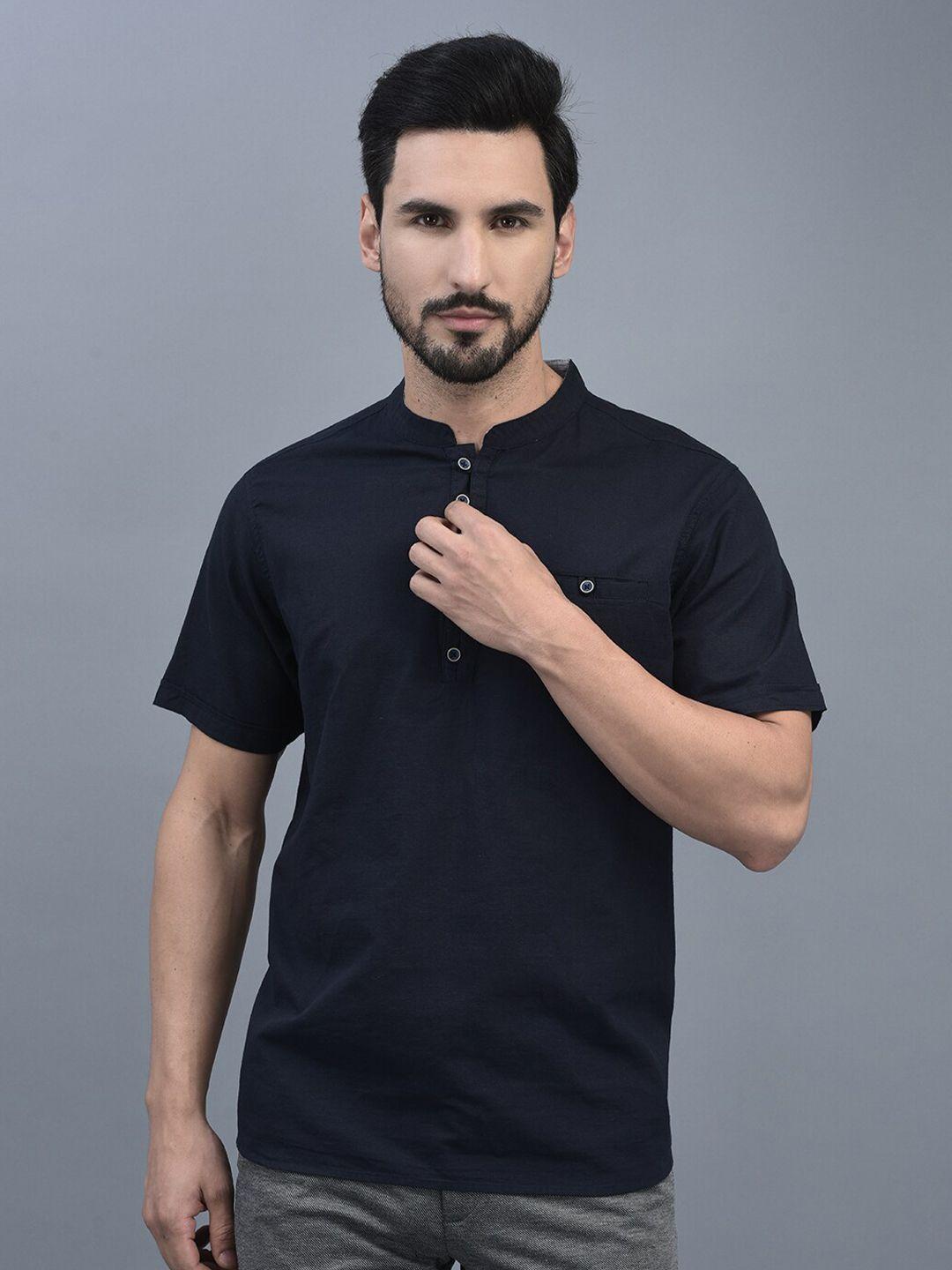 canoe men navy blue high neck drop-shoulder sleeves cut outs t-shirt