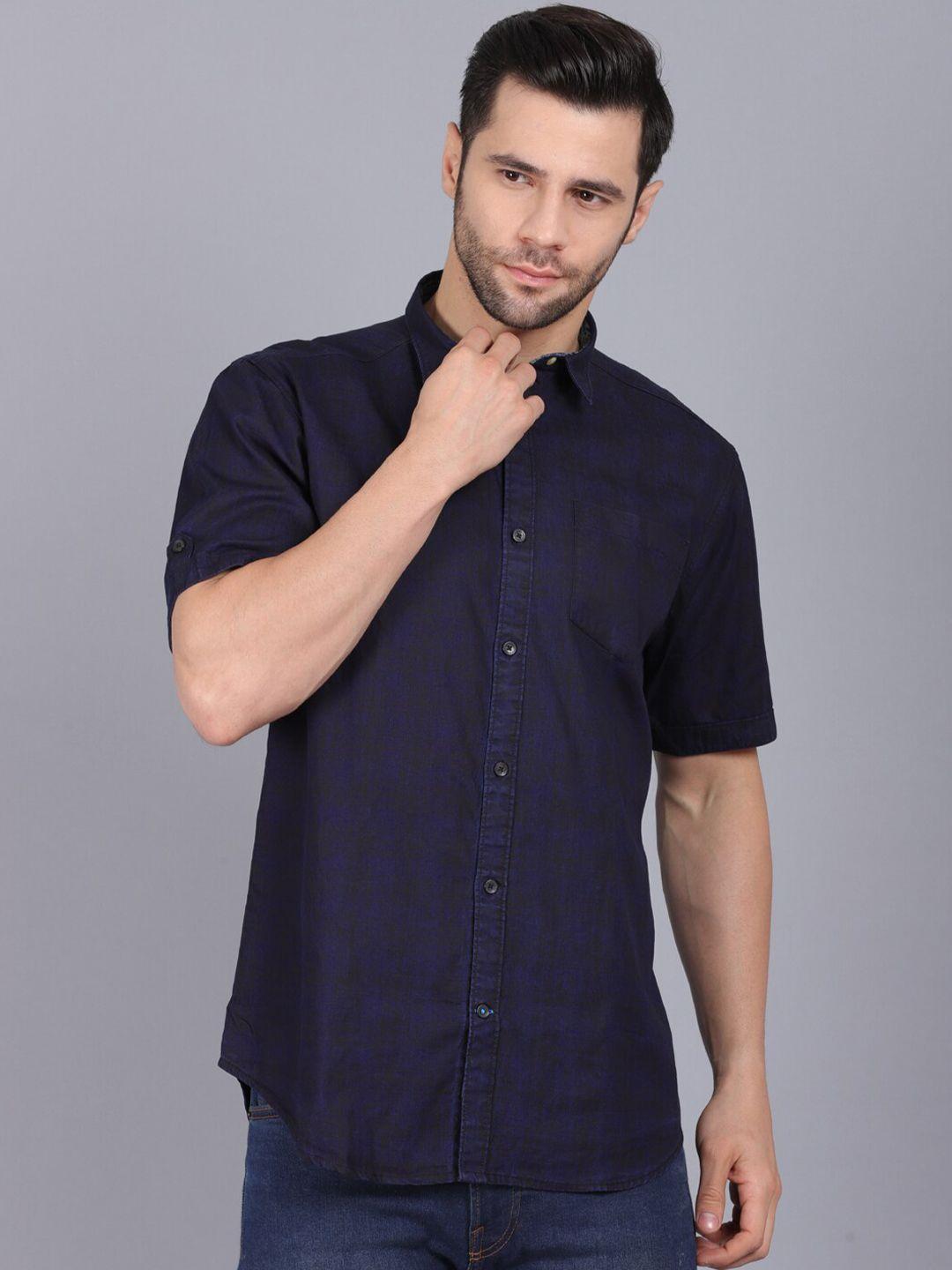 canoe men navy blue original slim fit casual shirt