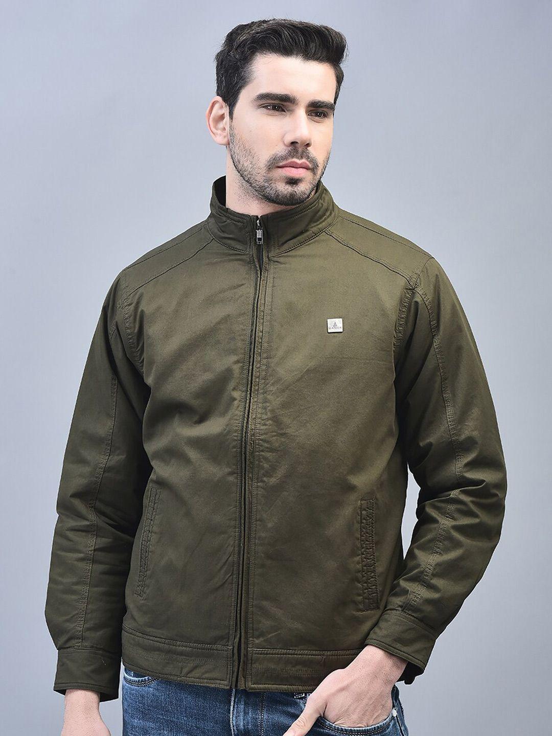 canoe men olive green camouflage colourblocked longline sporty jacket