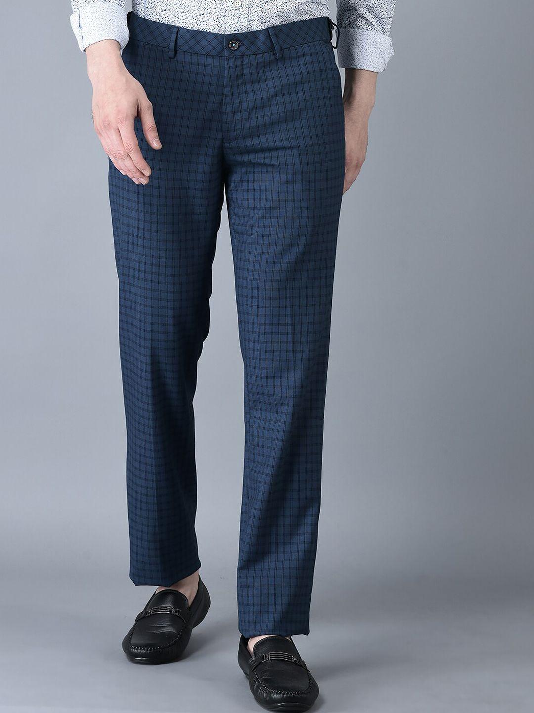 canoe men smart checked mid rise formal trousers