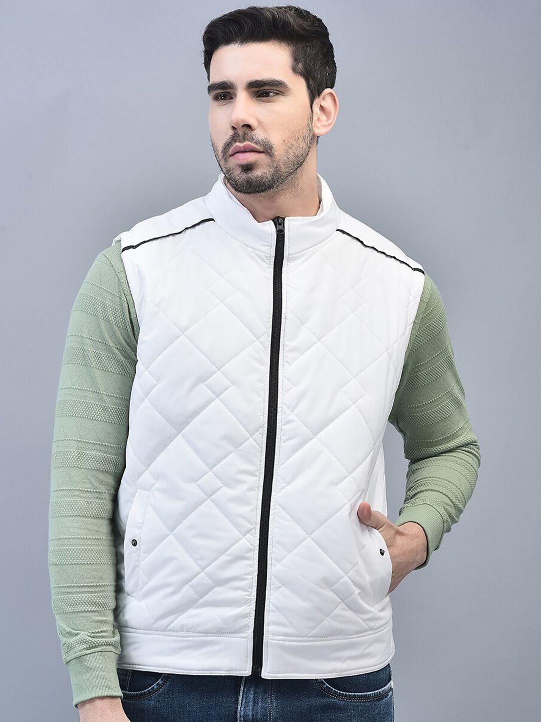 canoe men white colourblocked crop puffer jacket