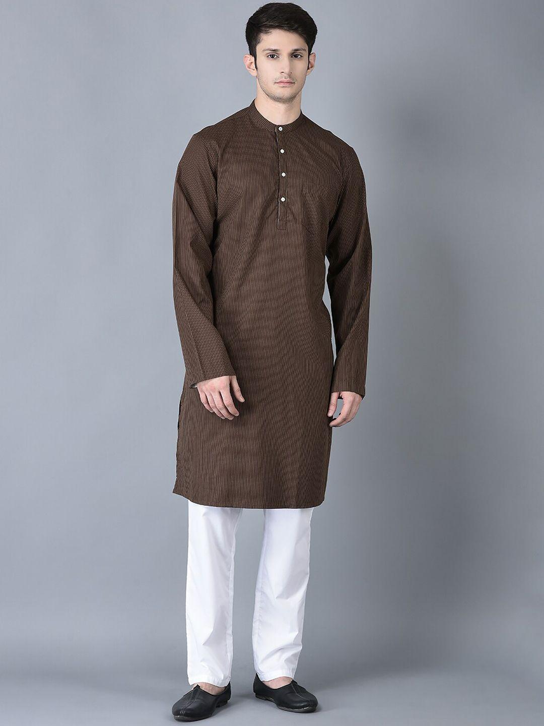 canoe striped band collar straight cotton kurta