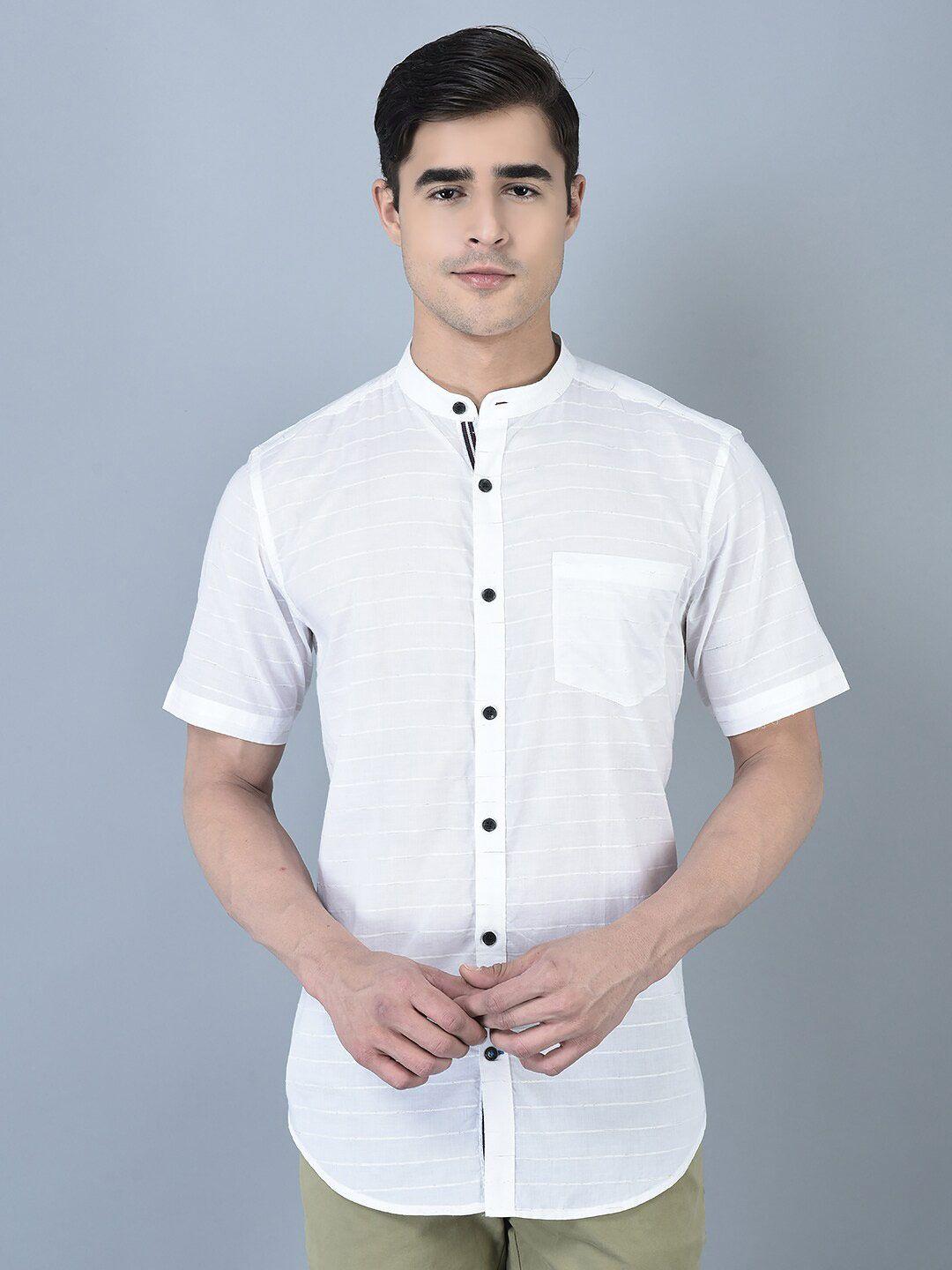 canoe striped mandarin collar pure cotton casual shirt