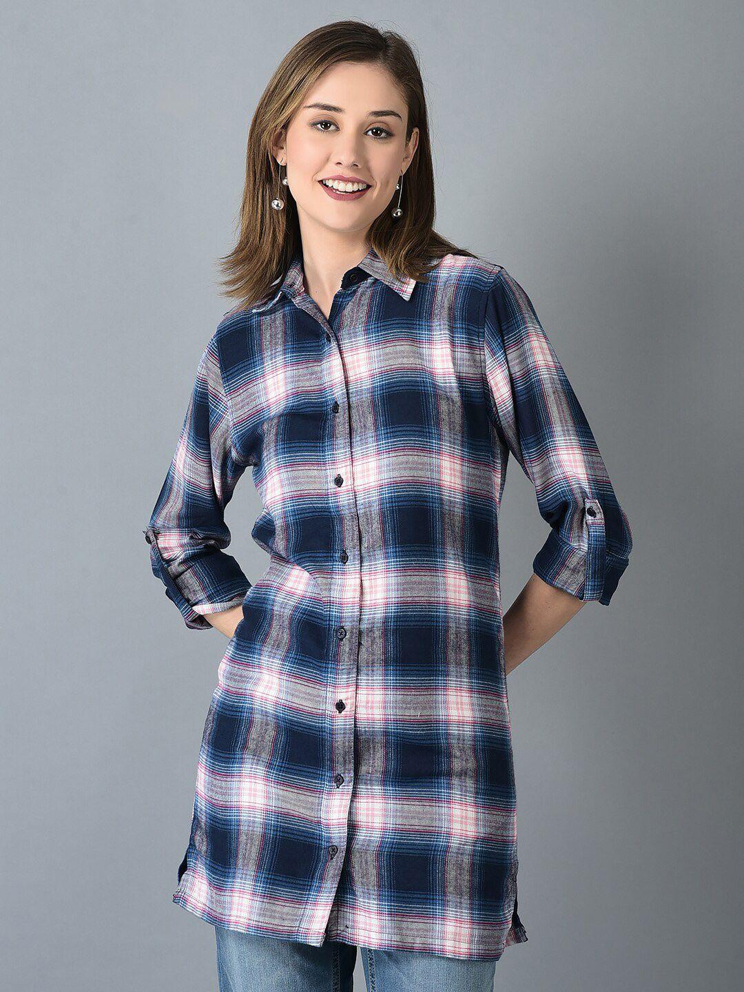 canoe tartan checked smart longline casual pure cotton shirt