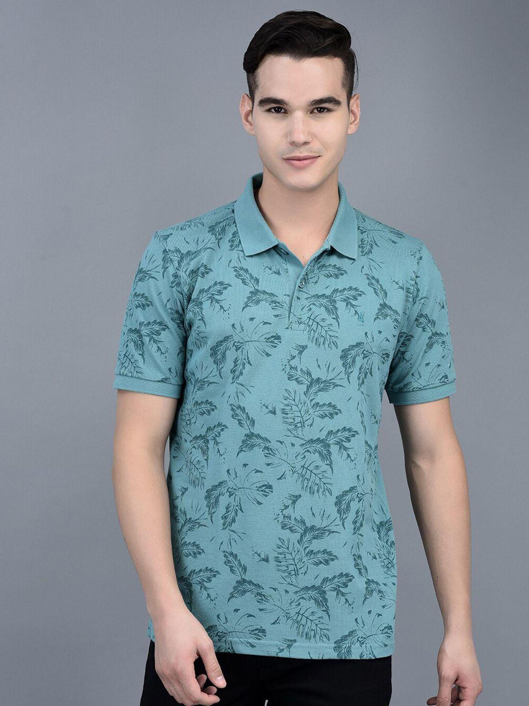 canoe teal floral printed polo collar cotton t-shirt