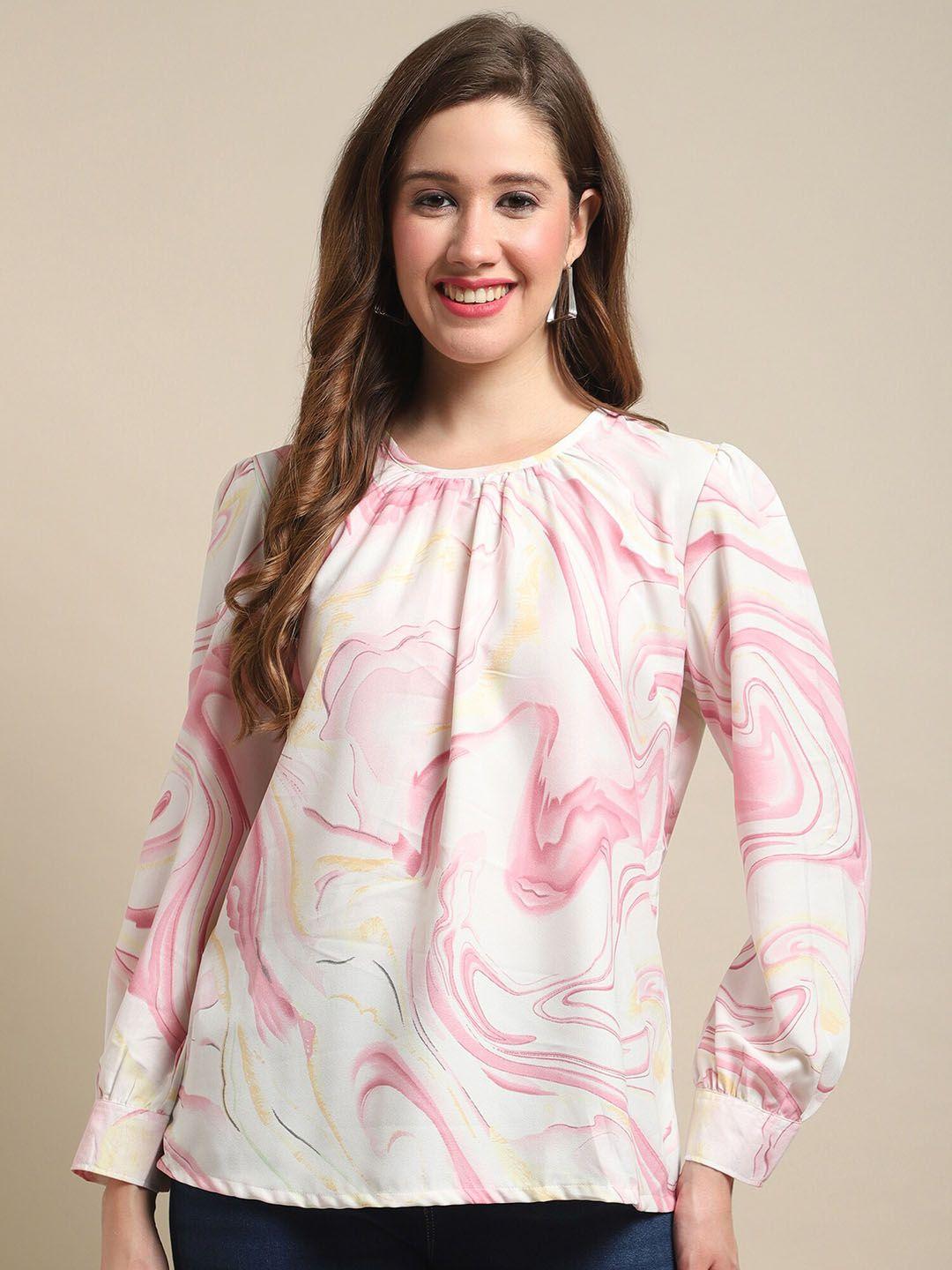 cantabil abstract printed cuffed sleeves regular top
