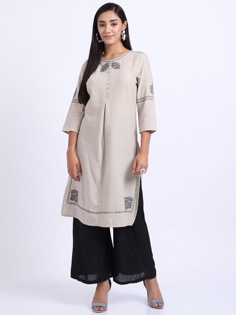 cantabil beige embroidered a line kurti