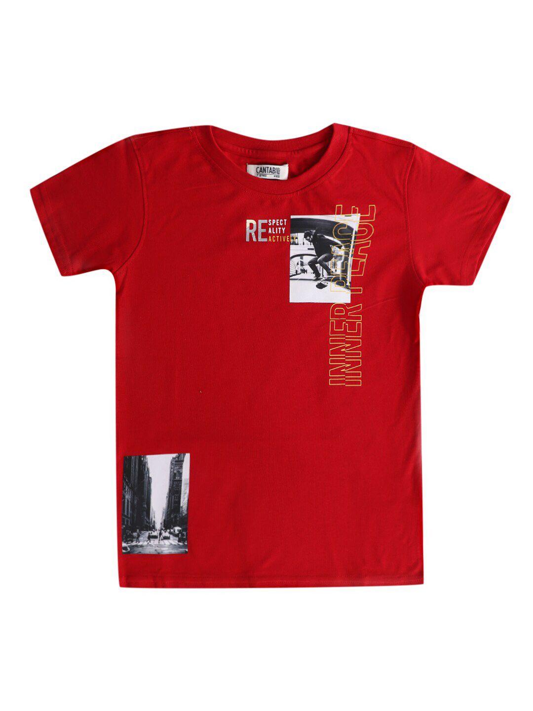cantabil boys red & carnelian printed applique t-shirt