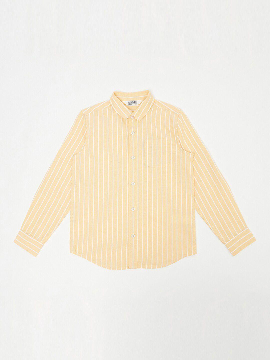 cantabil boys yellow standard striped cotton casual shirt