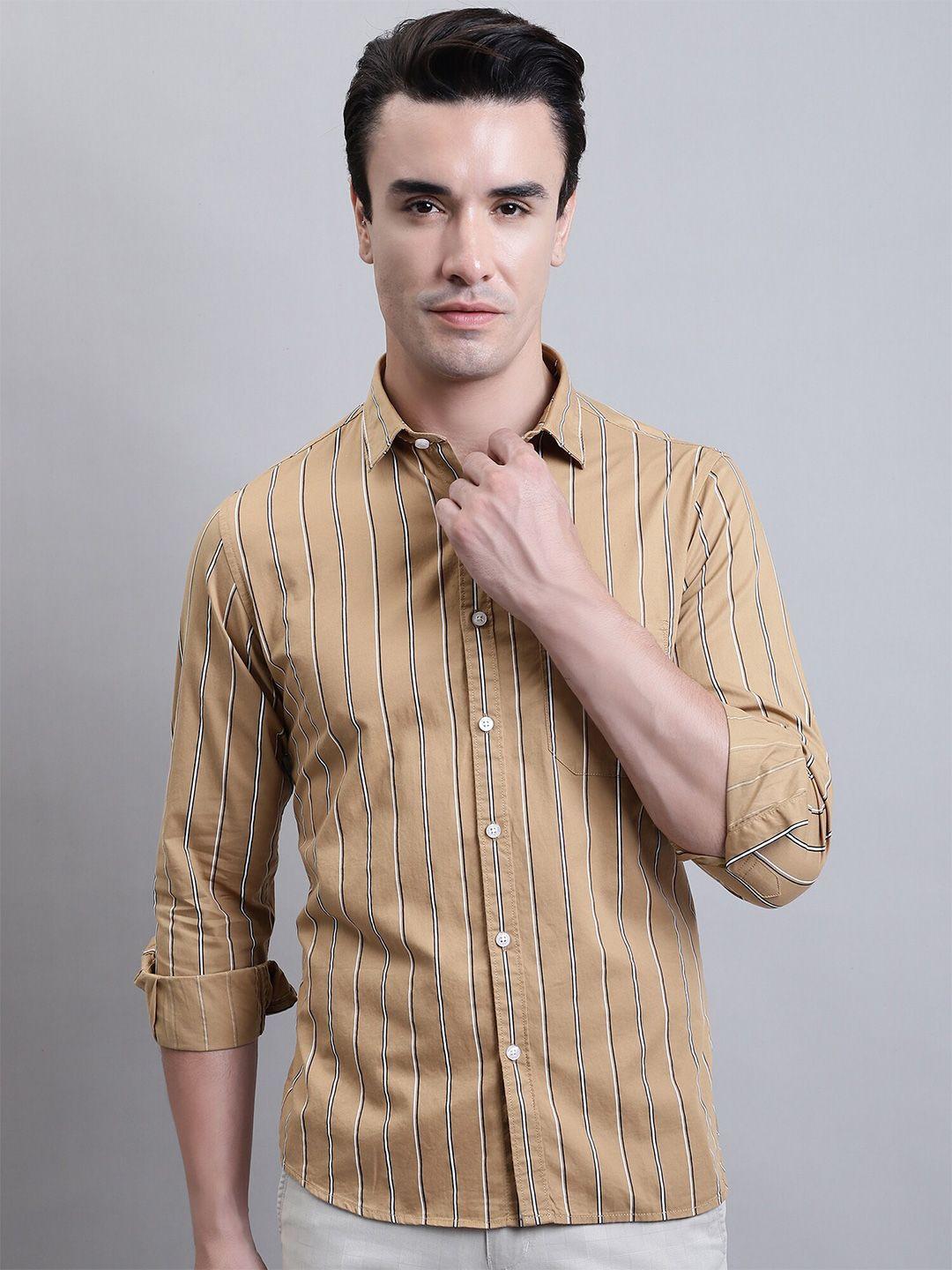 cantabil comfort striped opaque cotton casual shirt
