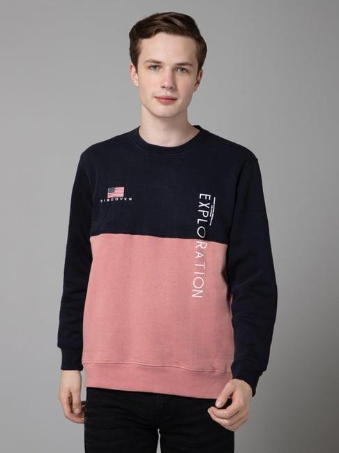 cantabil dark pink & navy regular fit colour block sweatshirt
