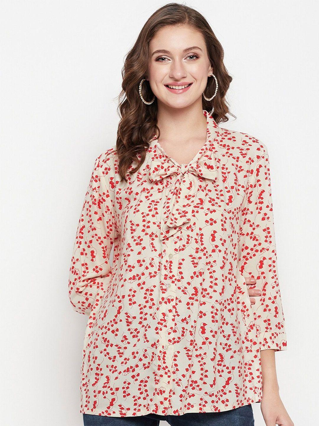cantabil floral printed tie-up neck top