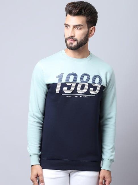 cantabil green & blue regular fit colour block sweatshirt