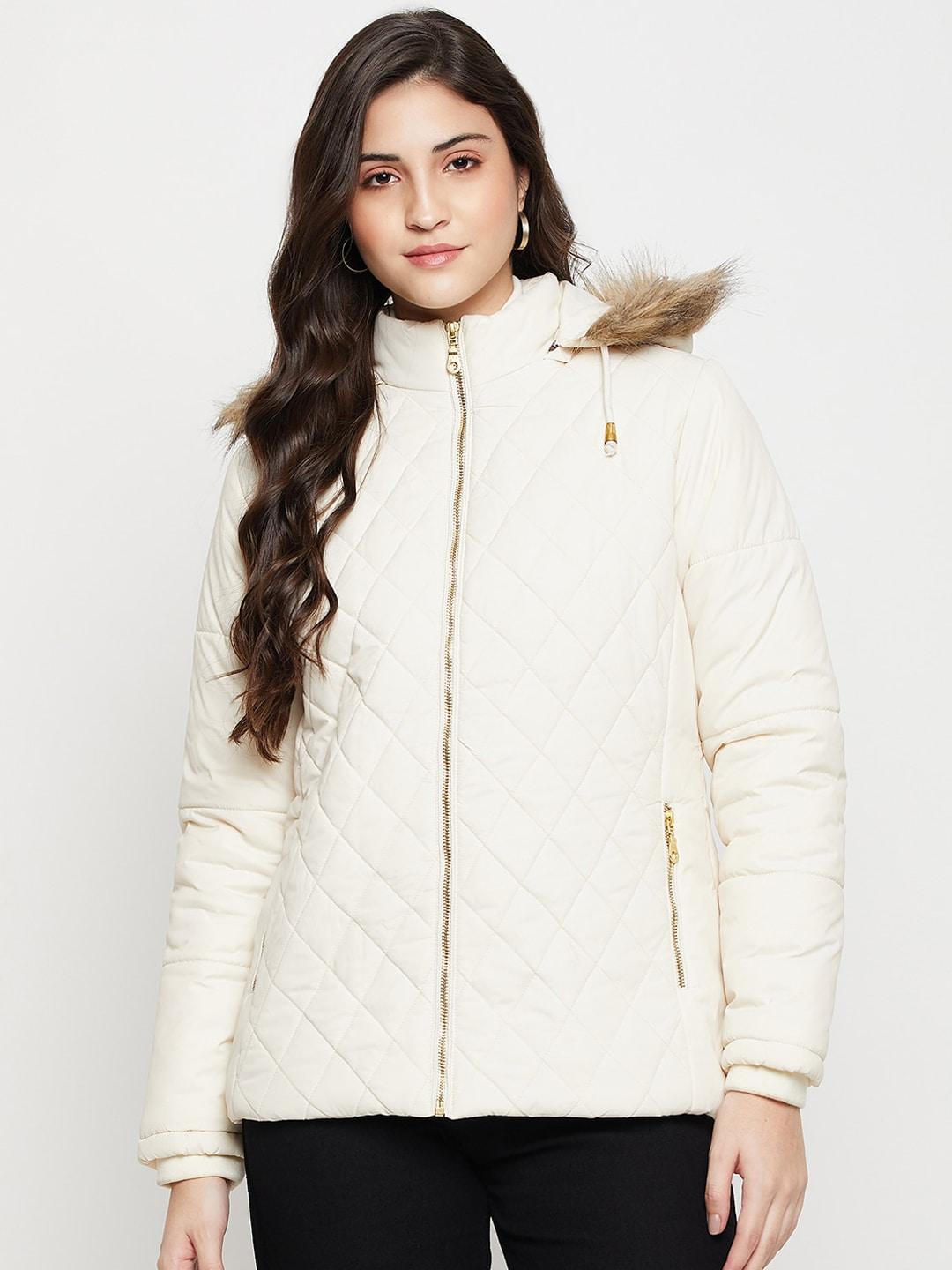 cantabil hooded lightweight quilted jacket with faux fur trim