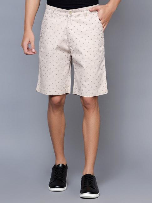 cantabil khaki cotton regular fit printed bermuda shorts