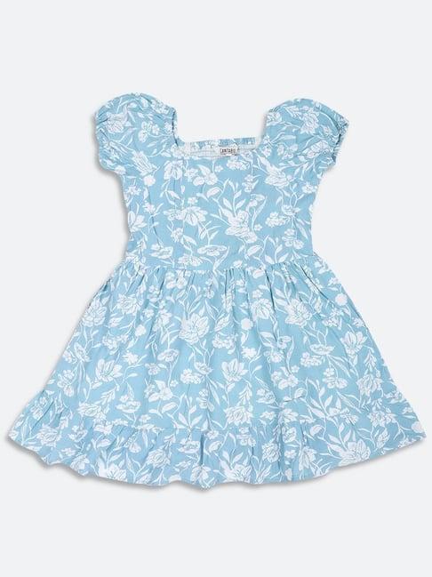 cantabil kids blue & white cotton floral print dress