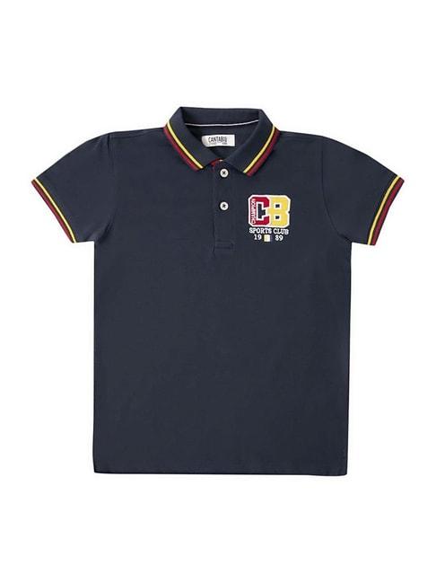 cantabil kids navy cotton embroidered polo t-shirt