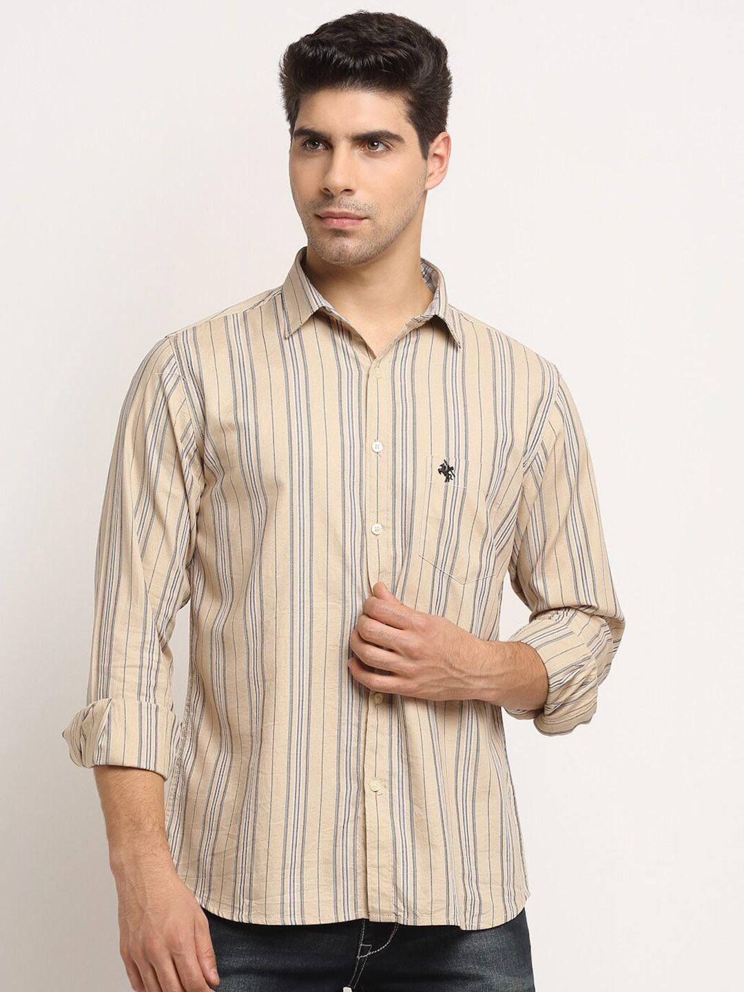 cantabil men beige striped casual shirt