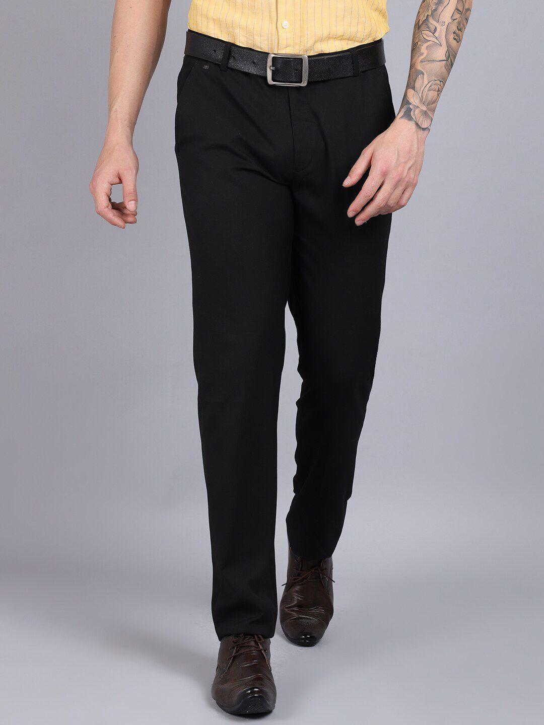 cantabil men black cotton formal trousers