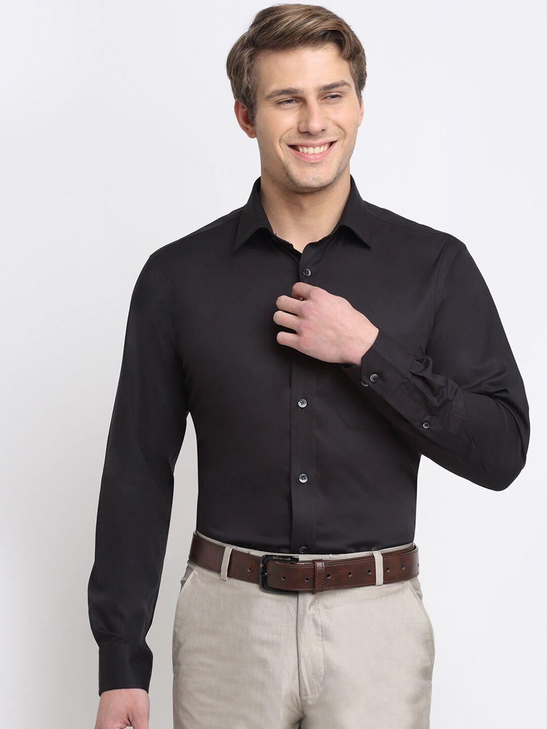 cantabil men black solid pure cotton regular fit formal shirt