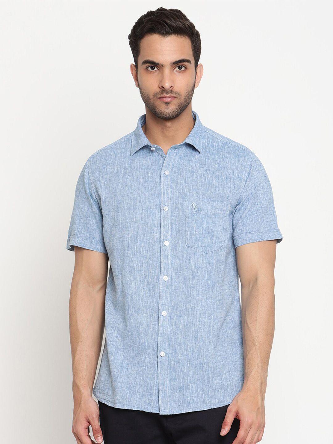 cantabil men blue original semi sheer casual shirt