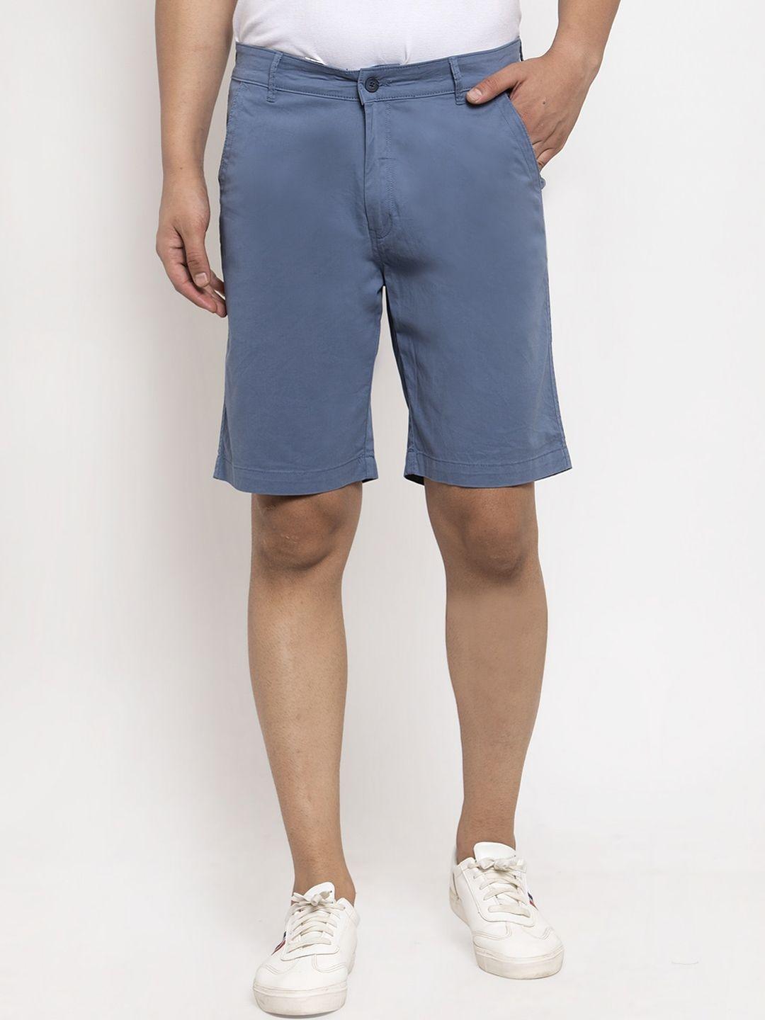 cantabil men blue solid mid-rise chinos shorts