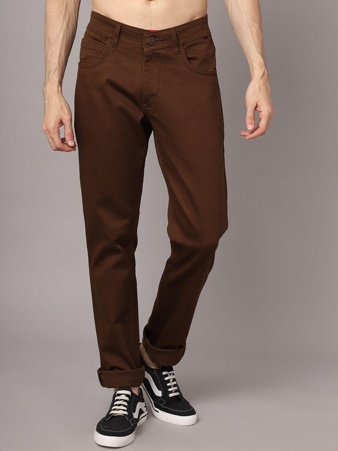 cantabil men brown straight fit trousers