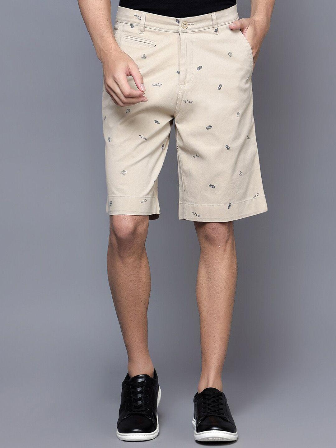 cantabil men conversational printed mid-rise knee length cotton chino shorts